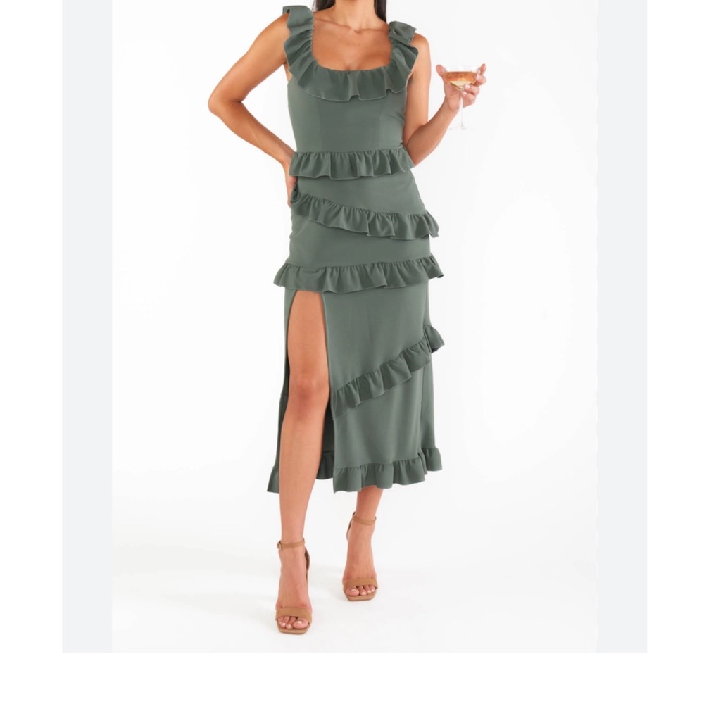 Show Me Your MuMu Green Asymmetrical Ruffle Sundress